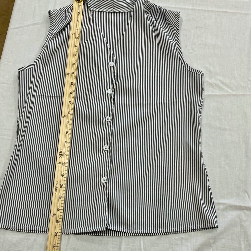 Striped Print Button Front Sleeveless Blouse by Shein